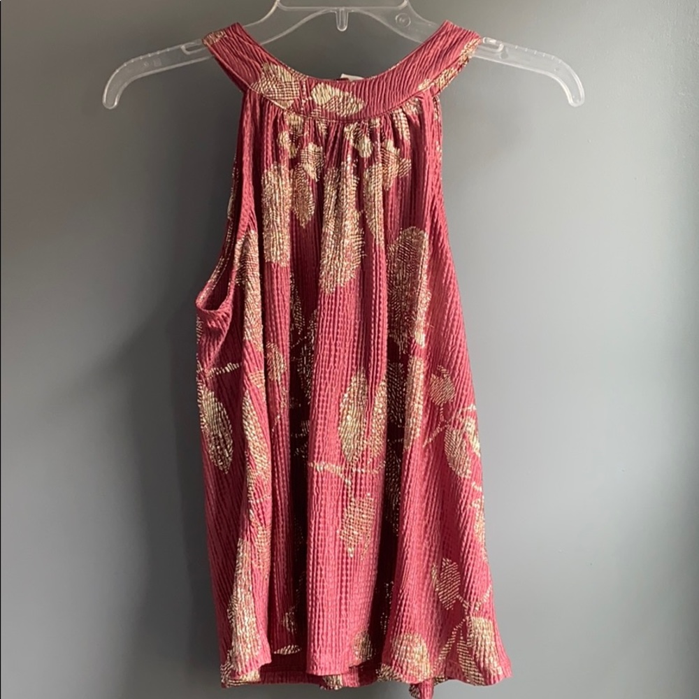 Anthropologie Pink & Gold Halter Top